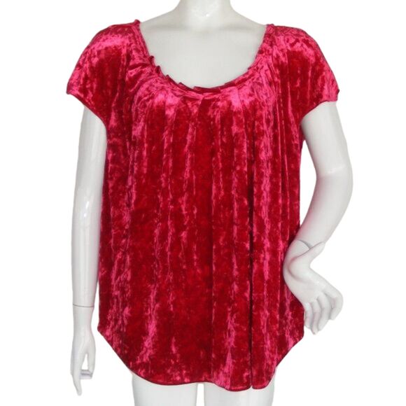 LAUREN CONRAD Top, 2X, Berry, Crushed Velvet, Cap Sleeve - Picture 1 of 12